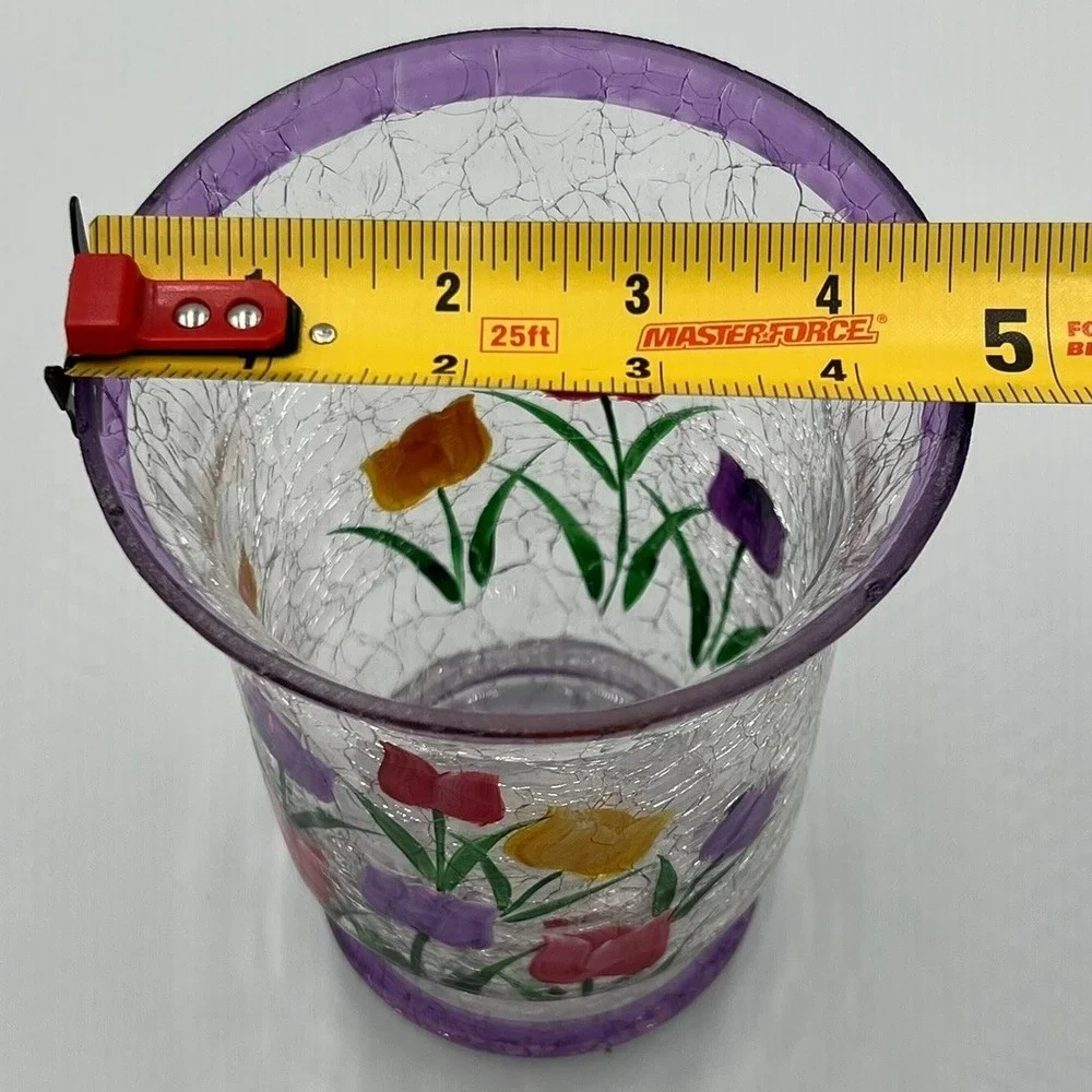 Bachman's‎ Tulip Crackle Glass Hurricane Vase Purple Yellow Red Brand New Floral